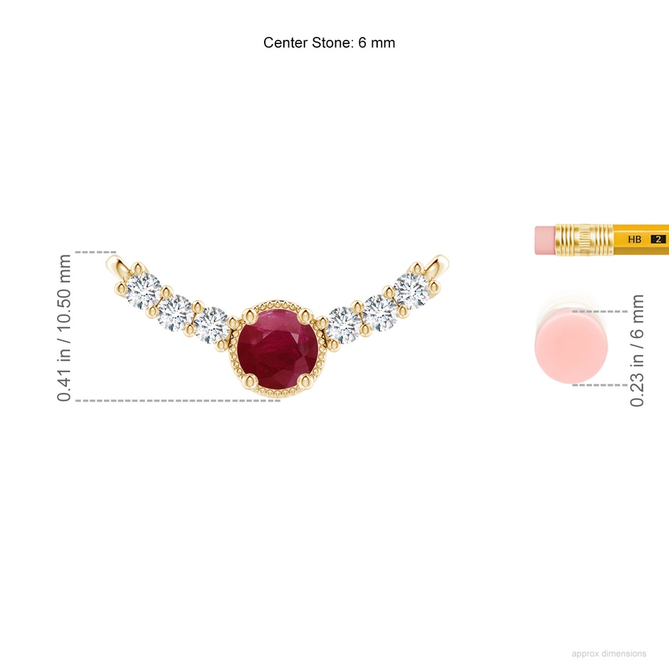 6mm A Vintage Inspired Ruby and Diamond Curved Bar Pendant in Yellow Gold ruler