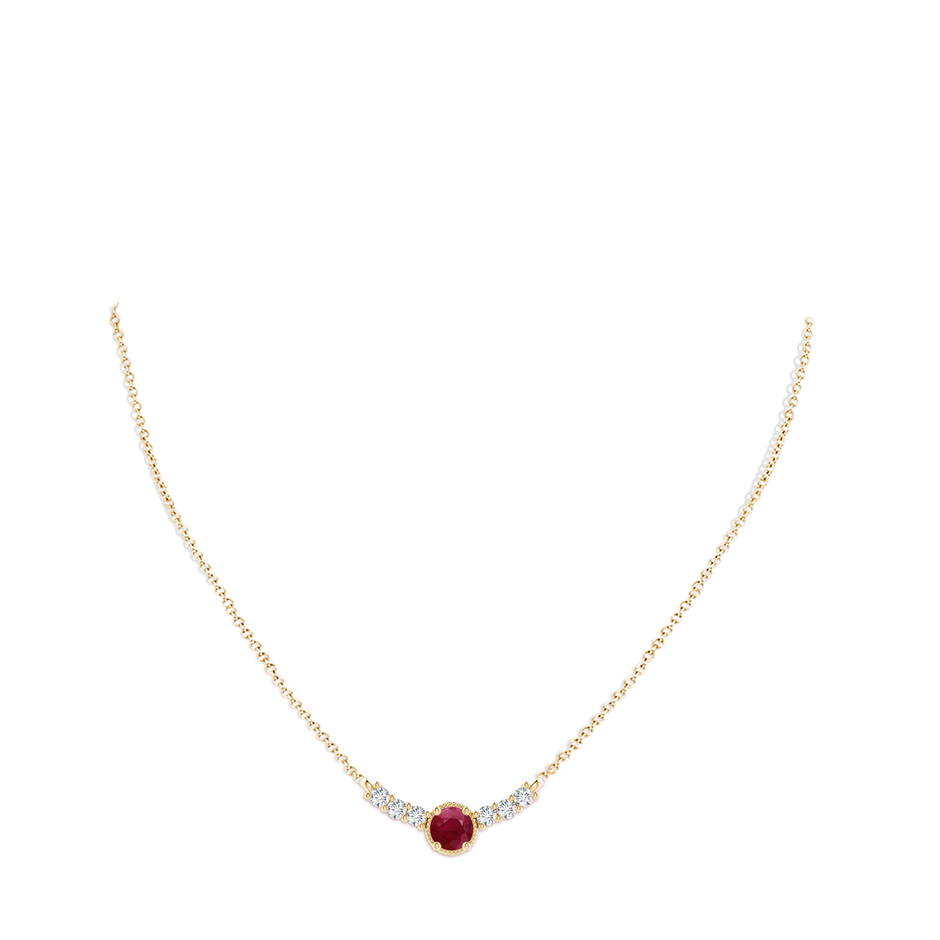 6mm A Vintage Inspired Ruby and Diamond Curved Bar Pendant in Yellow Gold pen