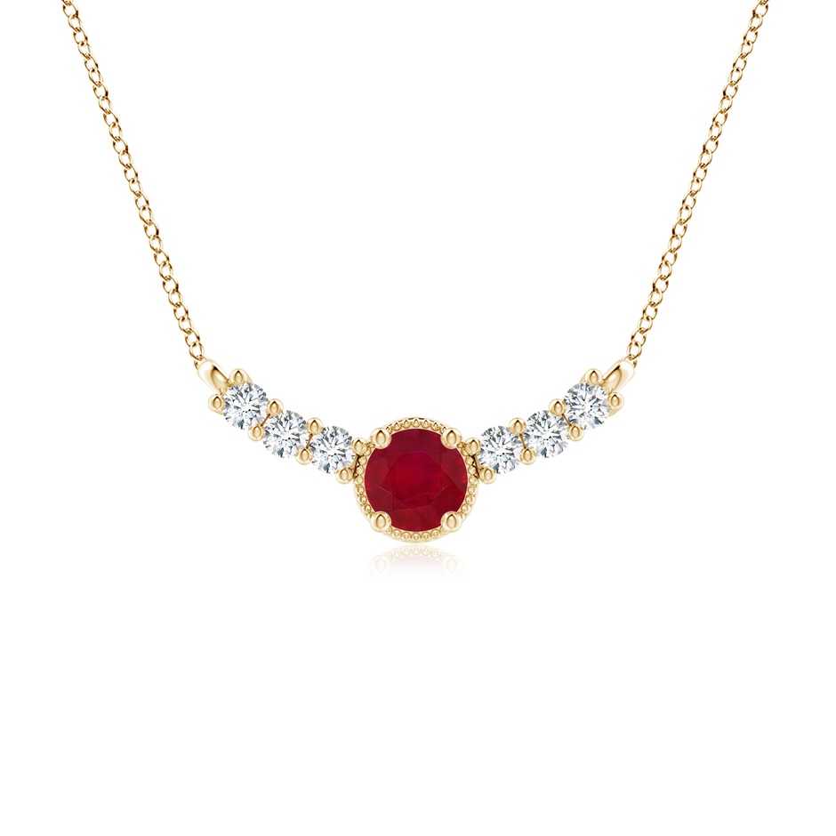 6mm AA Vintage Inspired Ruby and Diamond Curved Bar Pendant in Yellow Gold 