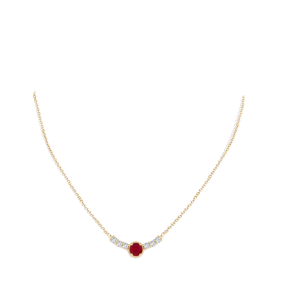 6mm AA Vintage Inspired Ruby and Diamond Curved Bar Pendant in Yellow Gold pen