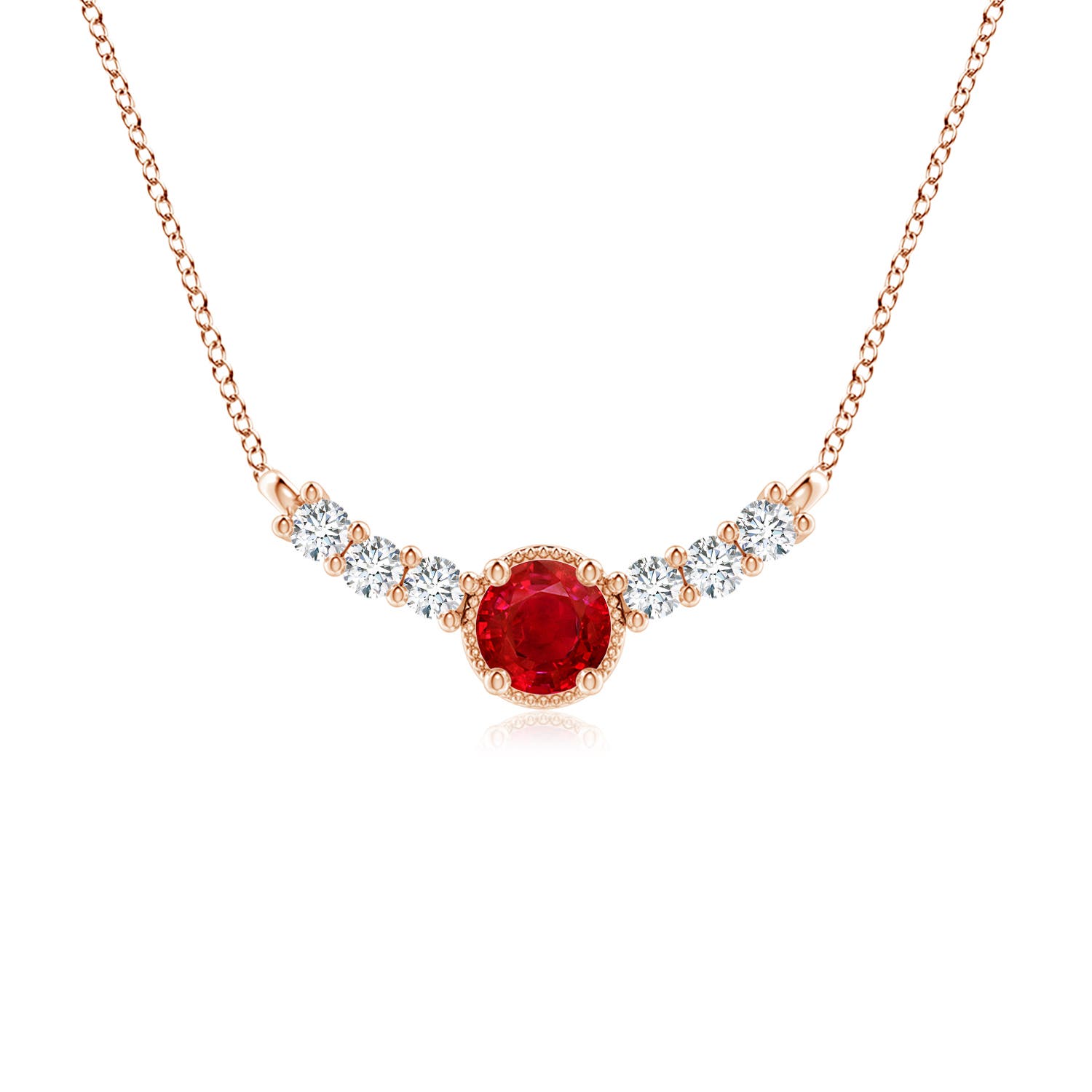 6mm AAA Vintage Inspired Ruby and Diamond Curved Bar Pendant in 18K Rose Gold
