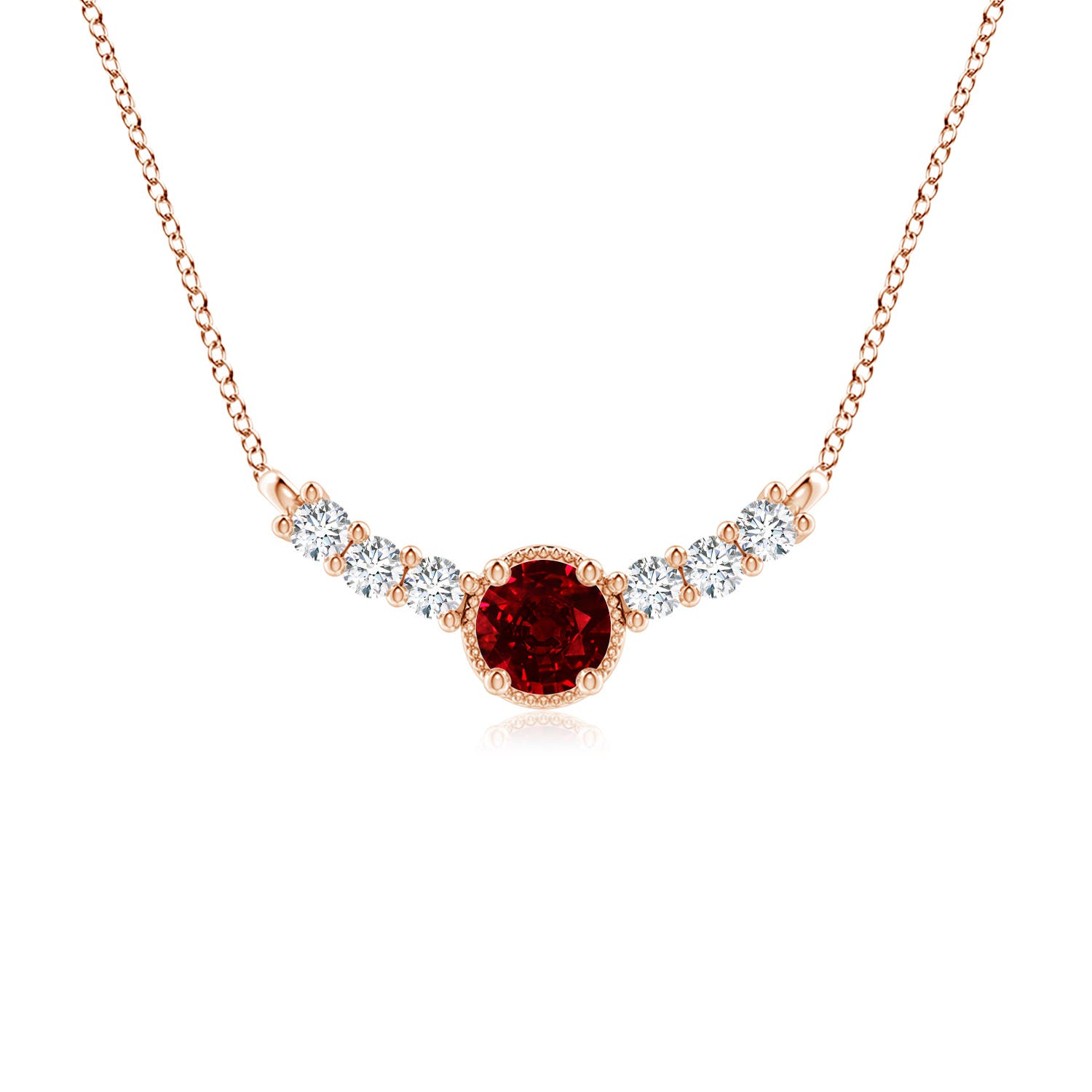 6mm AAAA Vintage Inspired Ruby and Diamond Curved Bar Pendant in Rose Gold