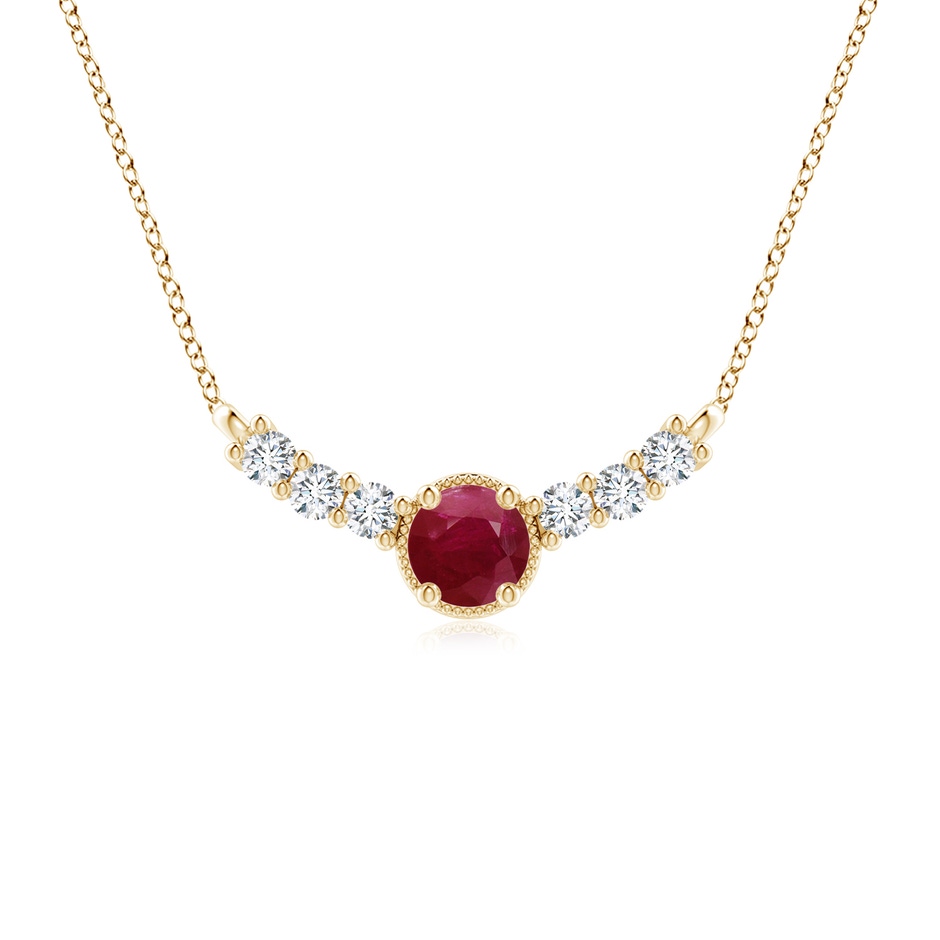 7mm A Vintage Inspired Ruby and Diamond Curved Bar Pendant in 18K Yellow Gold 