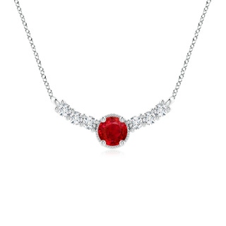 7mm AAA Vintage Inspired Ruby and Diamond Curved Bar Pendant in P950 Platinum