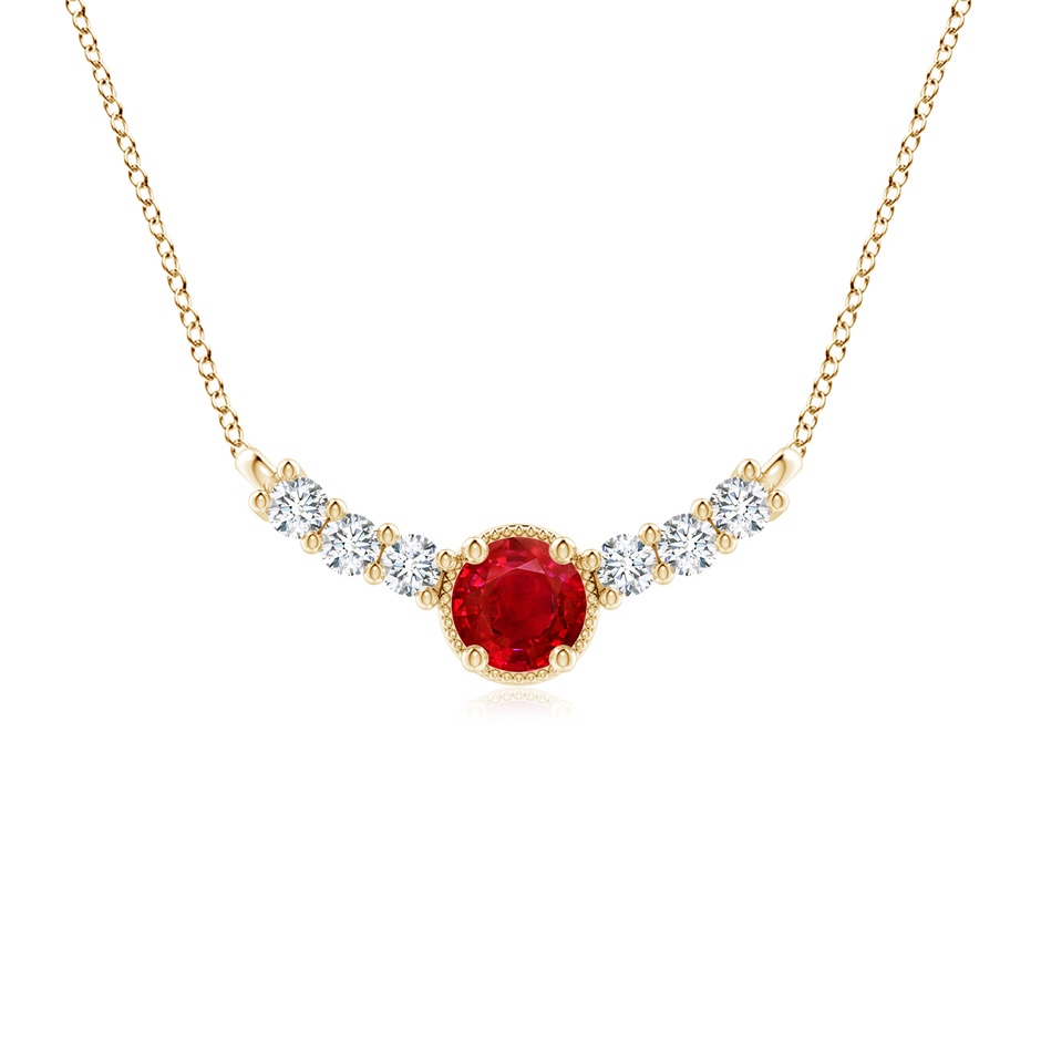 7mm AAA Vintage Inspired Ruby and Diamond Curved Bar Pendant in Yellow Gold 