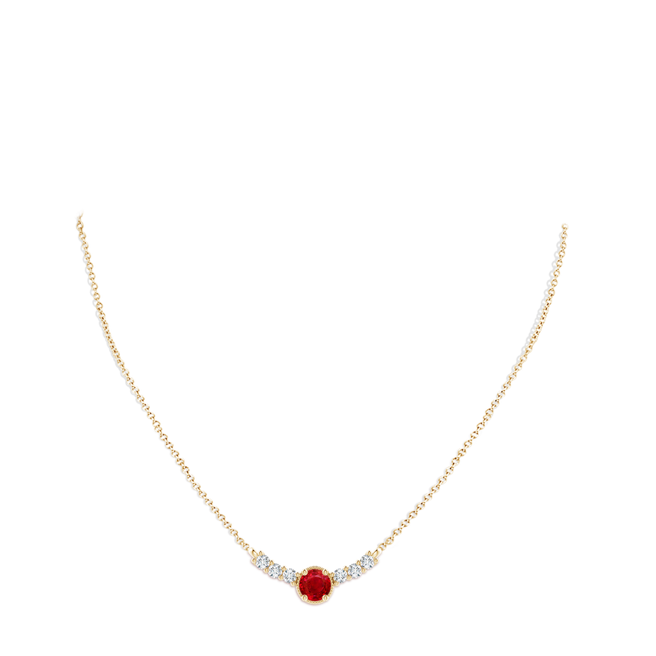 7mm AAA Vintage Inspired Ruby and Diamond Curved Bar Pendant in Yellow Gold pen