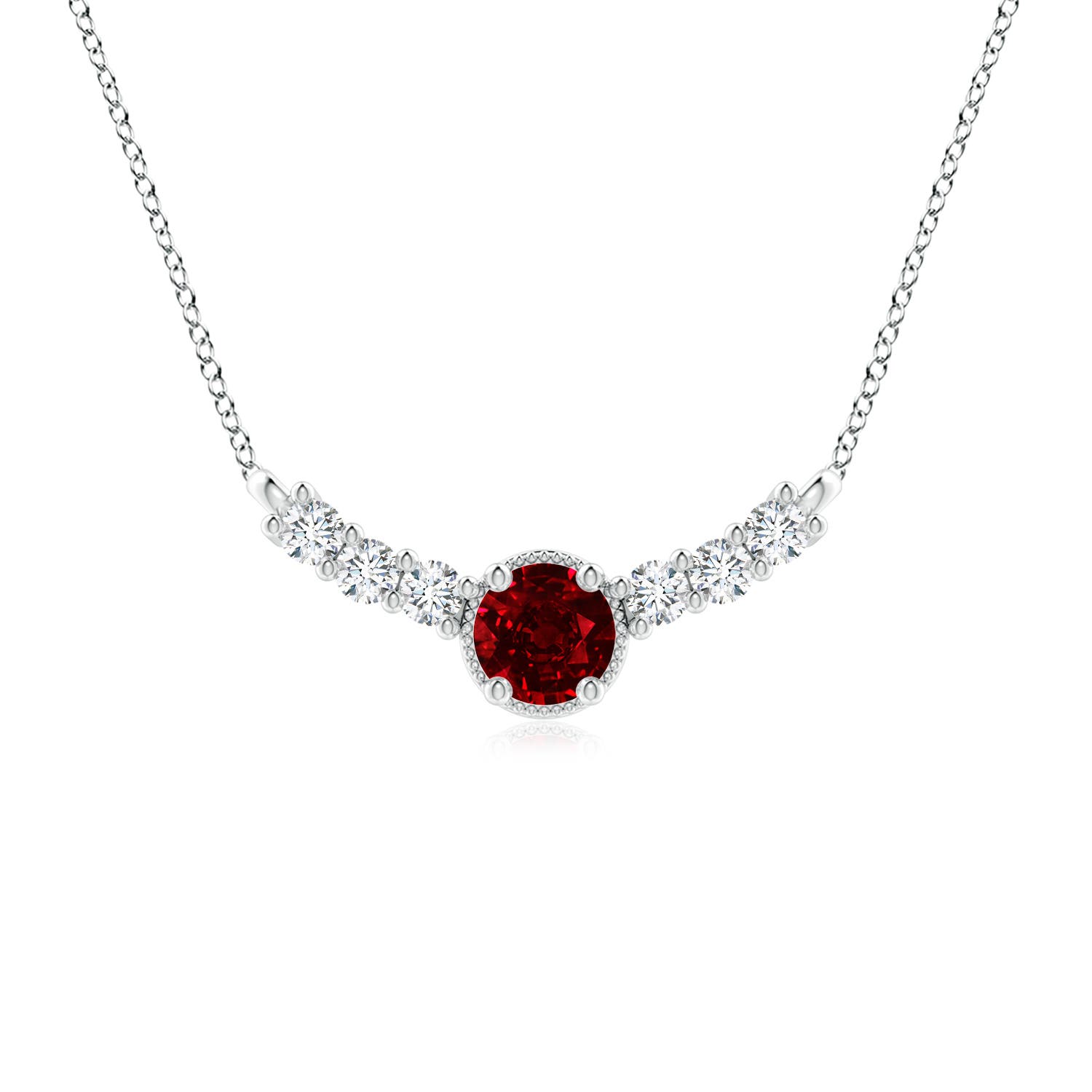 7mm AAAA Vintage Inspired Ruby and Diamond Curved Bar Pendant in P950 Platinum