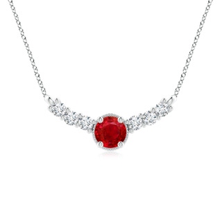 8mm AAA Vintage Inspired Ruby and Diamond Curved Bar Pendant in P950 Platinum