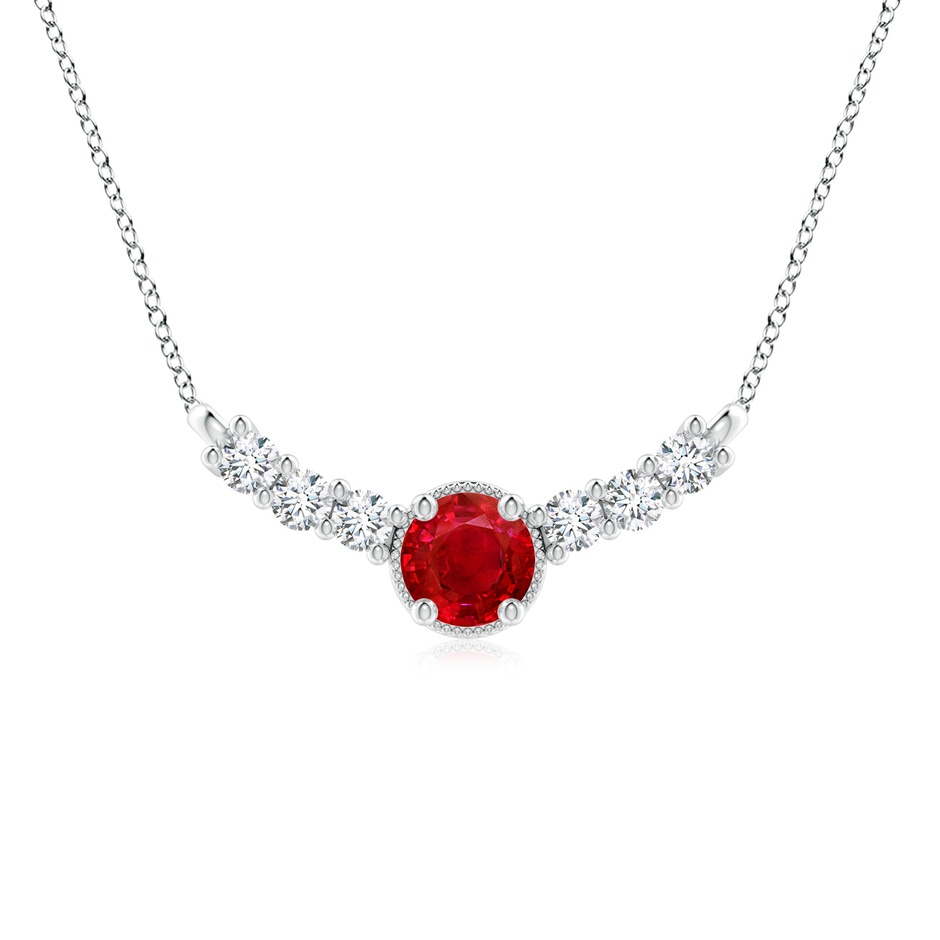 8mm AAA Vintage Inspired Ruby and Diamond Curved Bar Pendant in P950 Platinum 