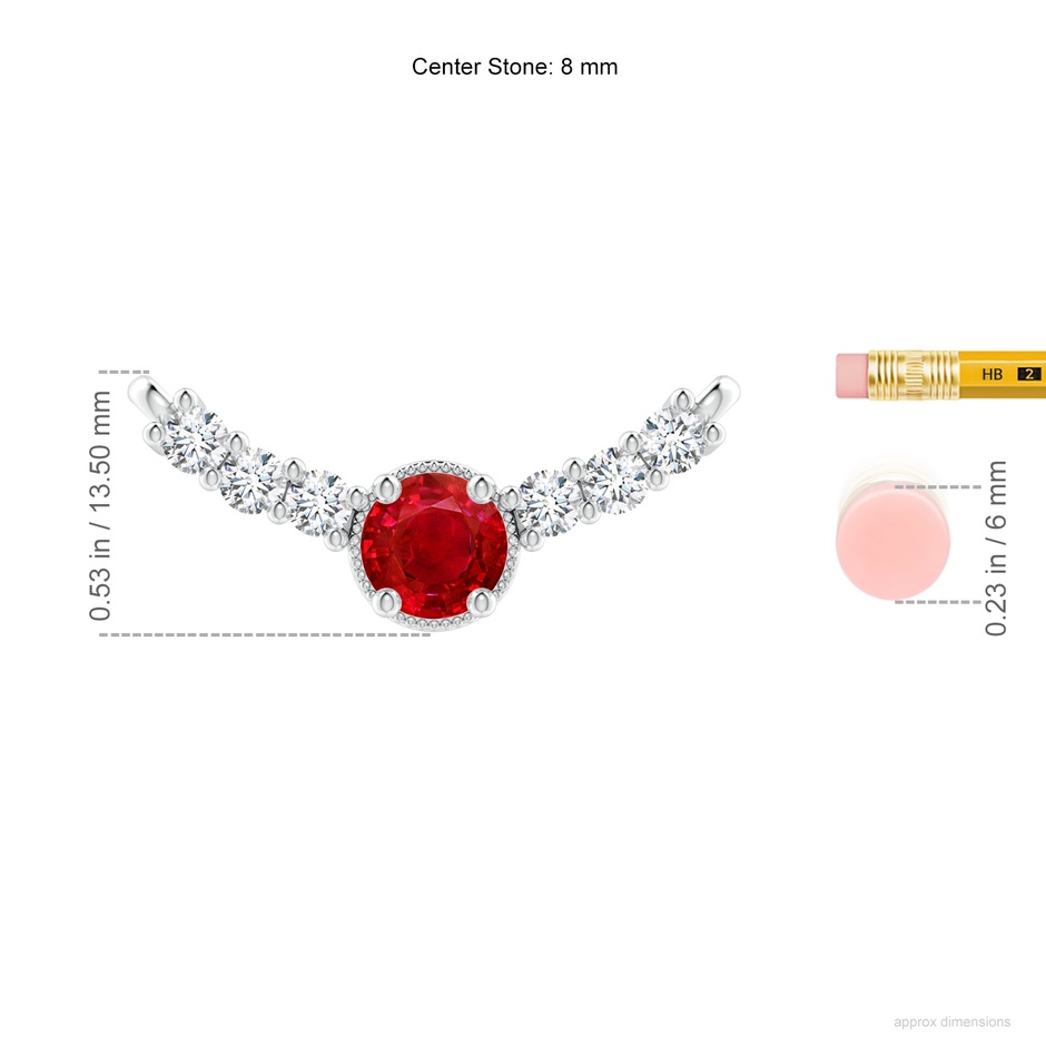 8mm AAA Vintage Inspired Ruby and Diamond Curved Bar Pendant in P950 Platinum ruler