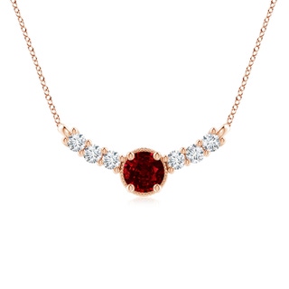 8mm AAAA Vintage Inspired Ruby and Diamond Curved Bar Pendant in Rose Gold