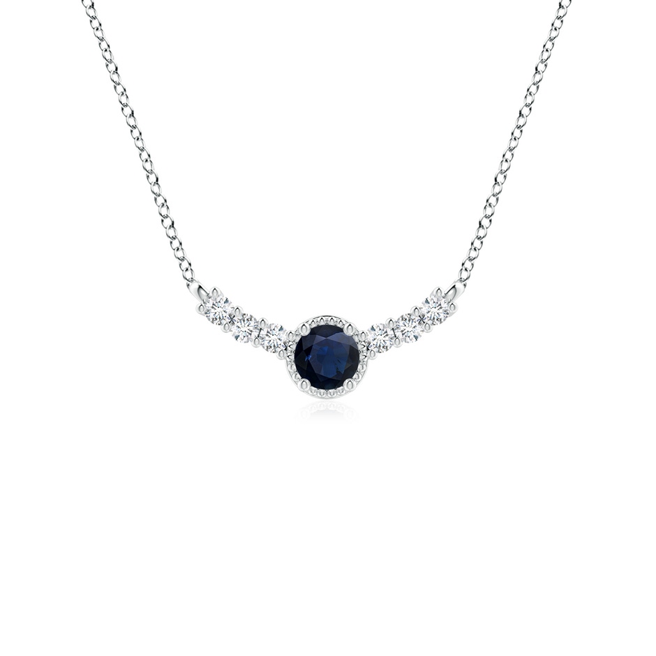 3.5mm A Vintage Inspired Sapphire and Diamond Curved Bar Pendant in White Gold 