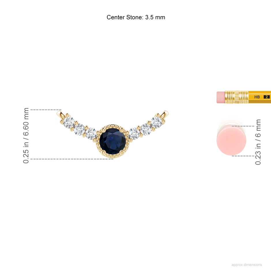 3.5mm A Vintage Inspired Sapphire and Diamond Curved Bar Pendant in Yellow Gold ruler