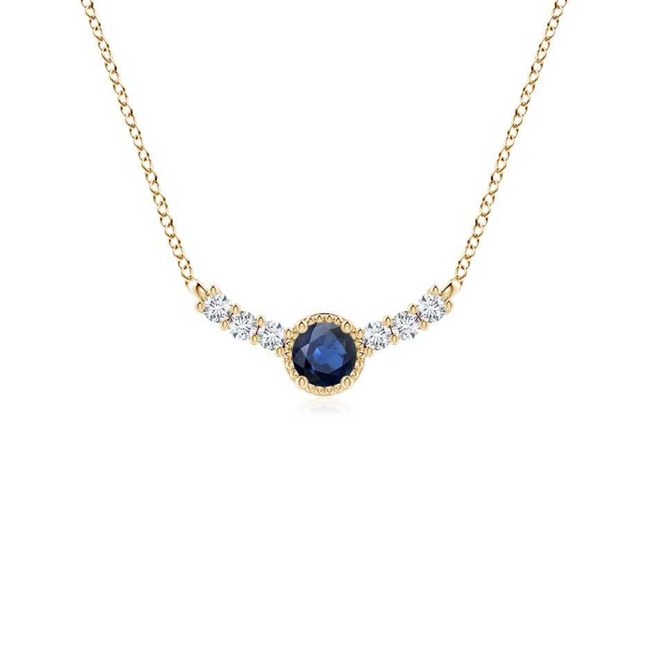 3.5mm AA Vintage Inspired Sapphire and Diamond Curved Bar Pendant in Yellow Gold 
