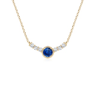 3.5mm AAA Vintage Inspired Sapphire and Diamond Curved Bar Pendant in Yellow Gold