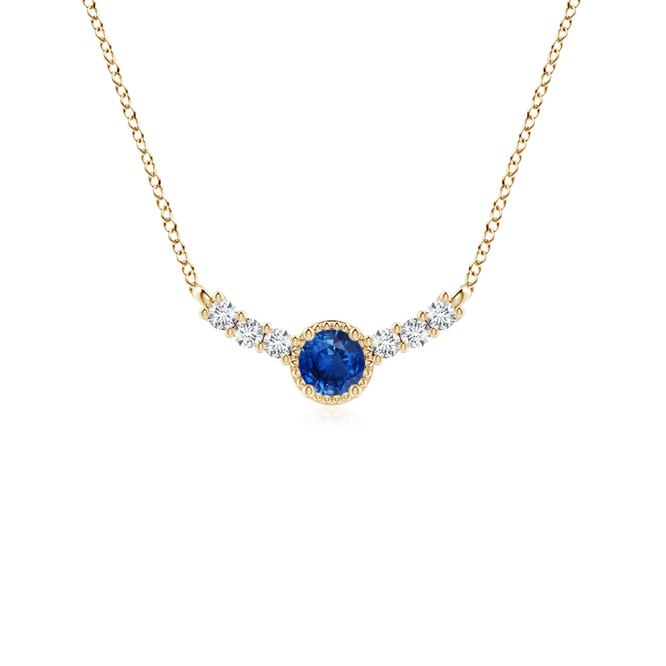 3.5mm AAA Vintage Inspired Sapphire and Diamond Curved Bar Pendant in Yellow Gold 