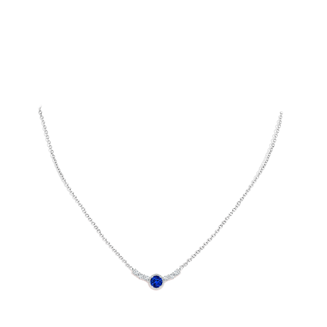 3.5mm AAAA Vintage Inspired Sapphire and Diamond Curved Bar Pendant in 18K White Gold - body_neck