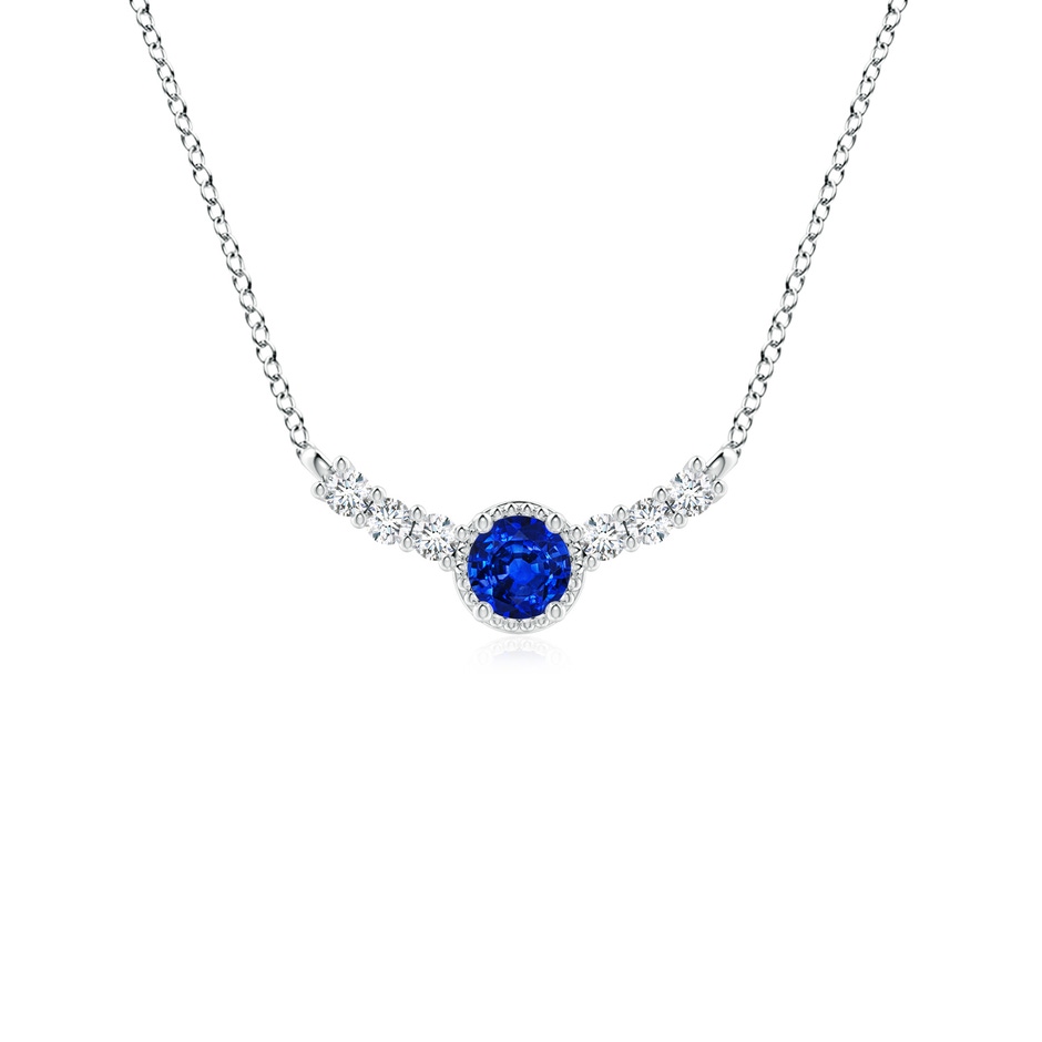 3.5mm AAAA Vintage Inspired Sapphire and Diamond Curved Bar Pendant in White Gold 