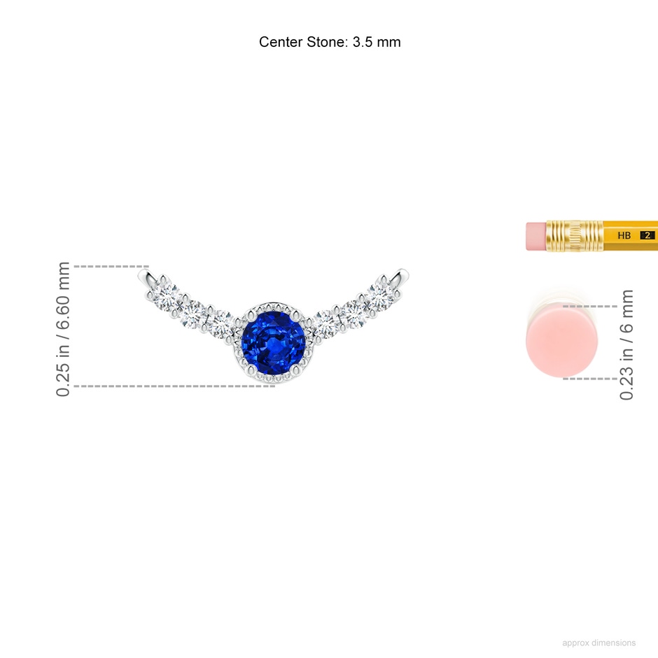 3.5mm AAAA Vintage Inspired Sapphire and Diamond Curved Bar Pendant in White Gold ruler