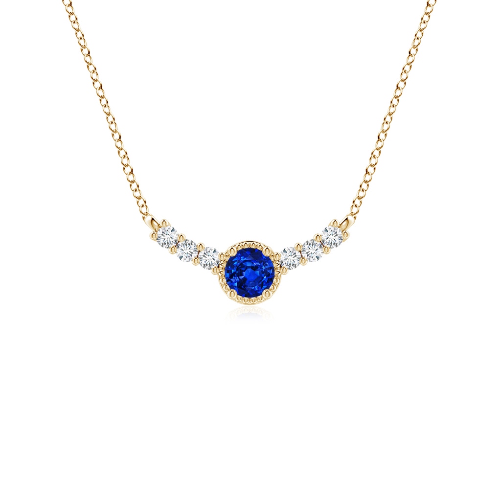 3.5mm AAAA Vintage Inspired Sapphire and Diamond Curved Bar Pendant in Yellow Gold