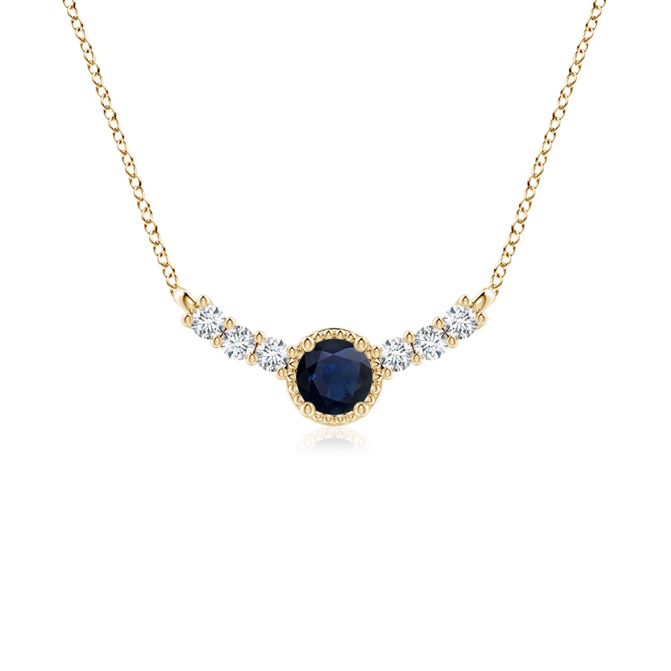 4mm A Vintage Inspired Sapphire and Diamond Curved Bar Pendant in Yellow Gold 