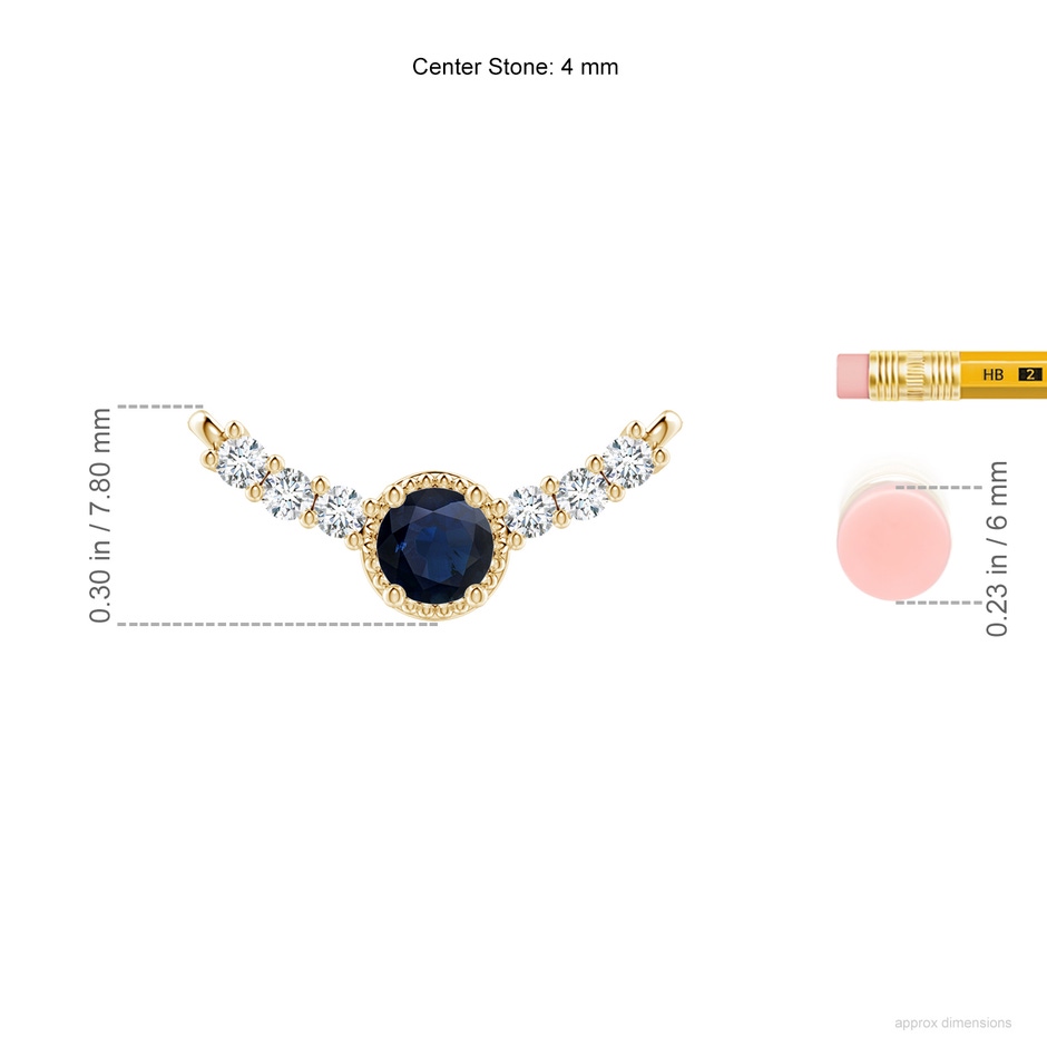 4mm A Vintage Inspired Sapphire and Diamond Curved Bar Pendant in Yellow Gold ruler