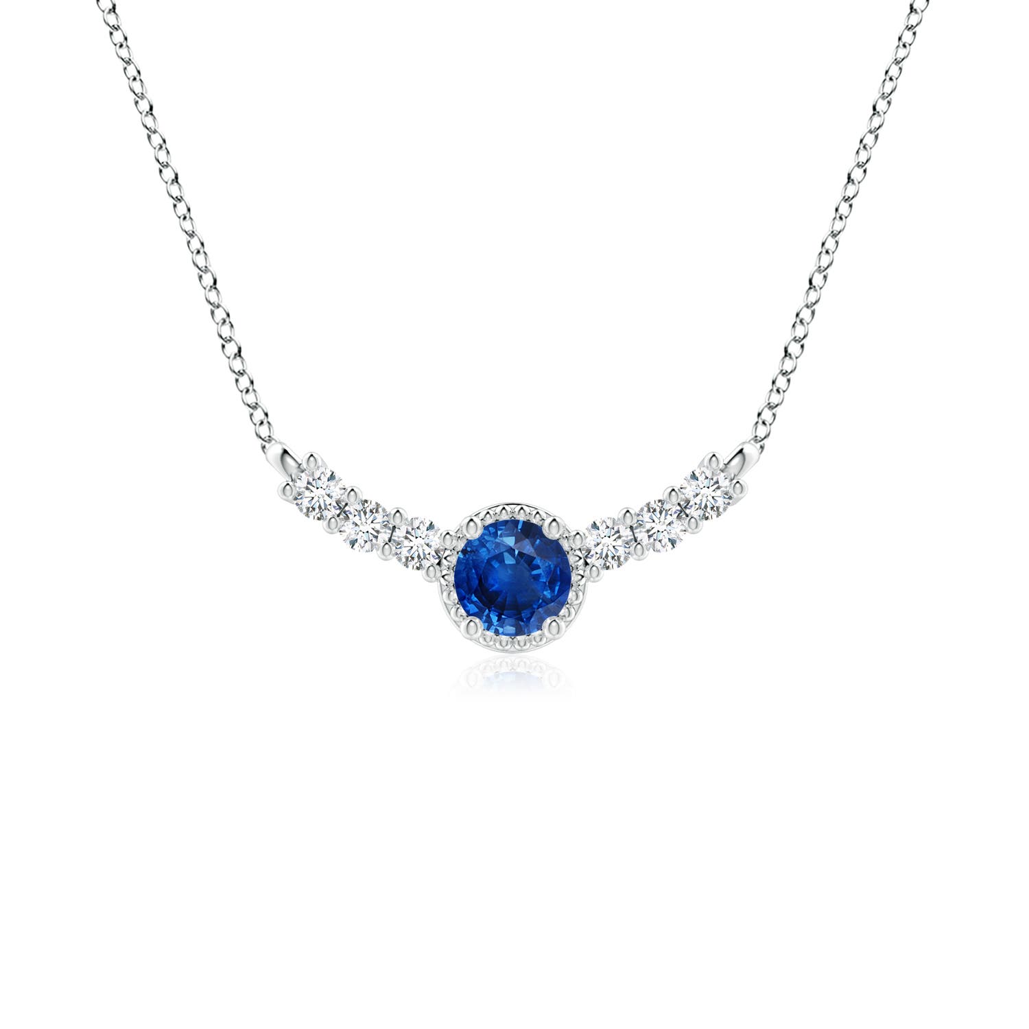 4mm AAA Vintage Inspired Sapphire and Diamond Curved Bar Pendant in 18CT White Gold