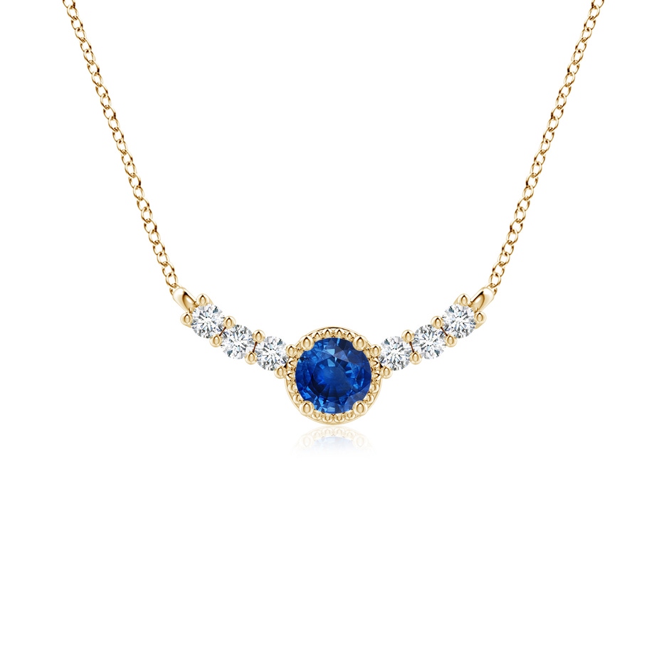 4mm AAA Vintage Inspired Sapphire and Diamond Curved Bar Pendant in 18K Yellow Gold 