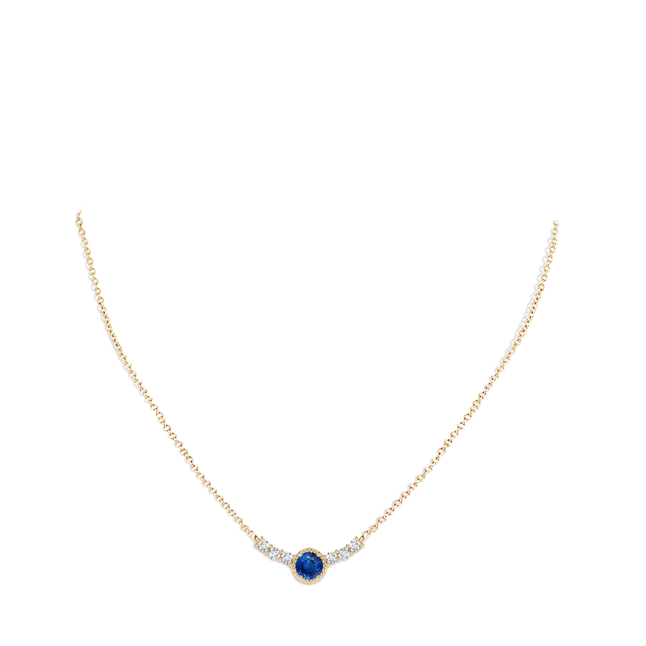 4mm AAA Vintage Inspired Sapphire and Diamond Curved Bar Pendant in 18K Yellow Gold pen