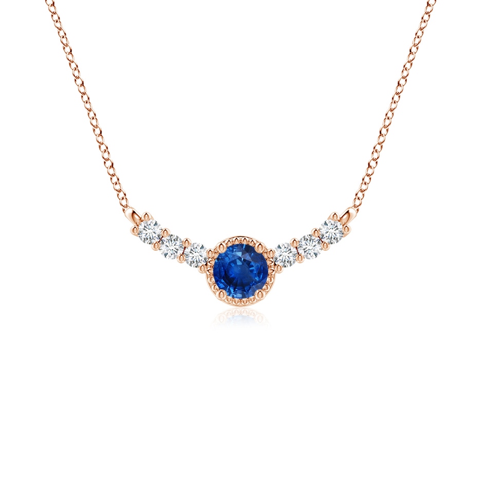 4mm AAA Vintage Inspired Sapphire and Diamond Curved Bar Pendant in Rose Gold 