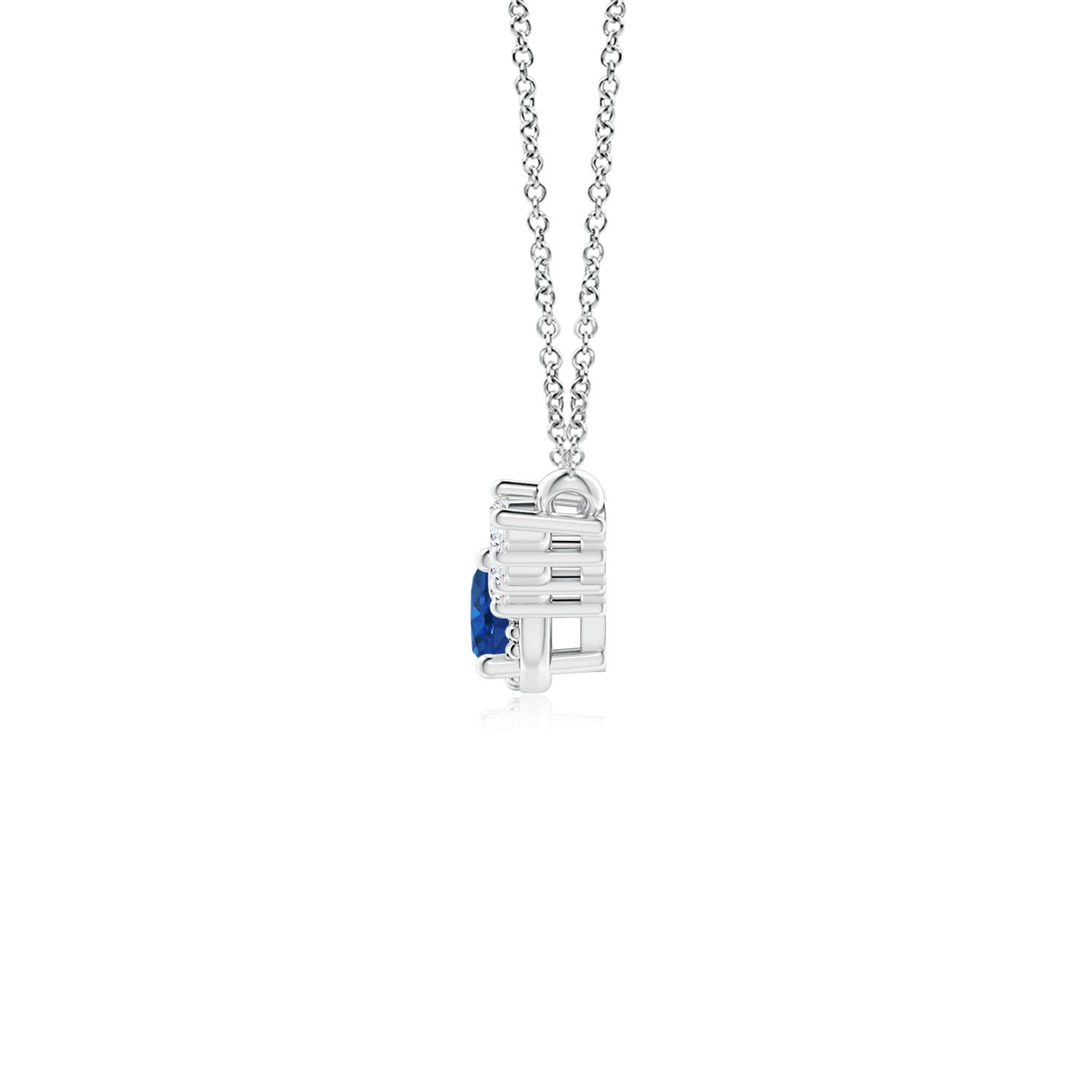 4mm AAA Vintage Inspired Sapphire and Diamond Curved Bar Pendant in White Gold - side 2