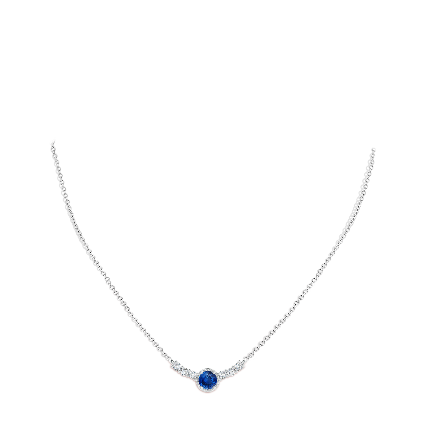 4mm AAA Vintage Inspired Sapphire and Diamond Curved Bar Pendant in White Gold - body_neck