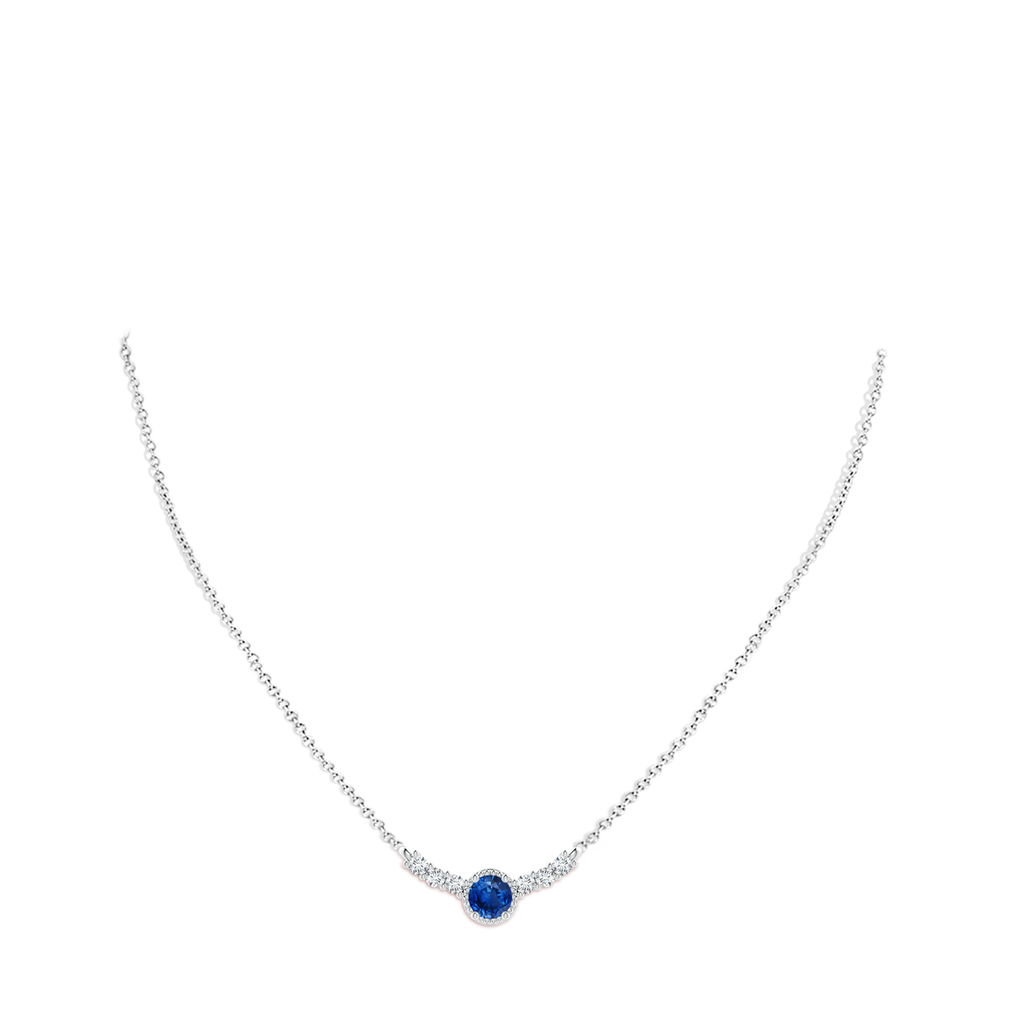 4mm AAA Vintage Inspired Sapphire and Diamond Curved Bar Pendant in White Gold pen
