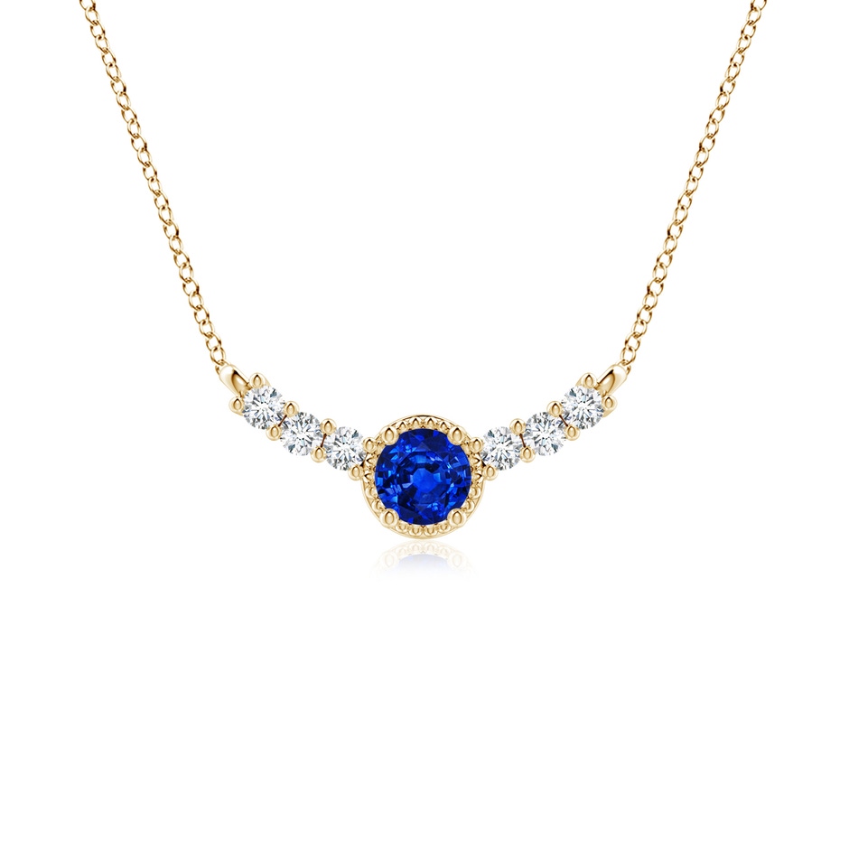 4mm AAAA Vintage Inspired Sapphire and Diamond Curved Bar Pendant in 18K Yellow Gold 