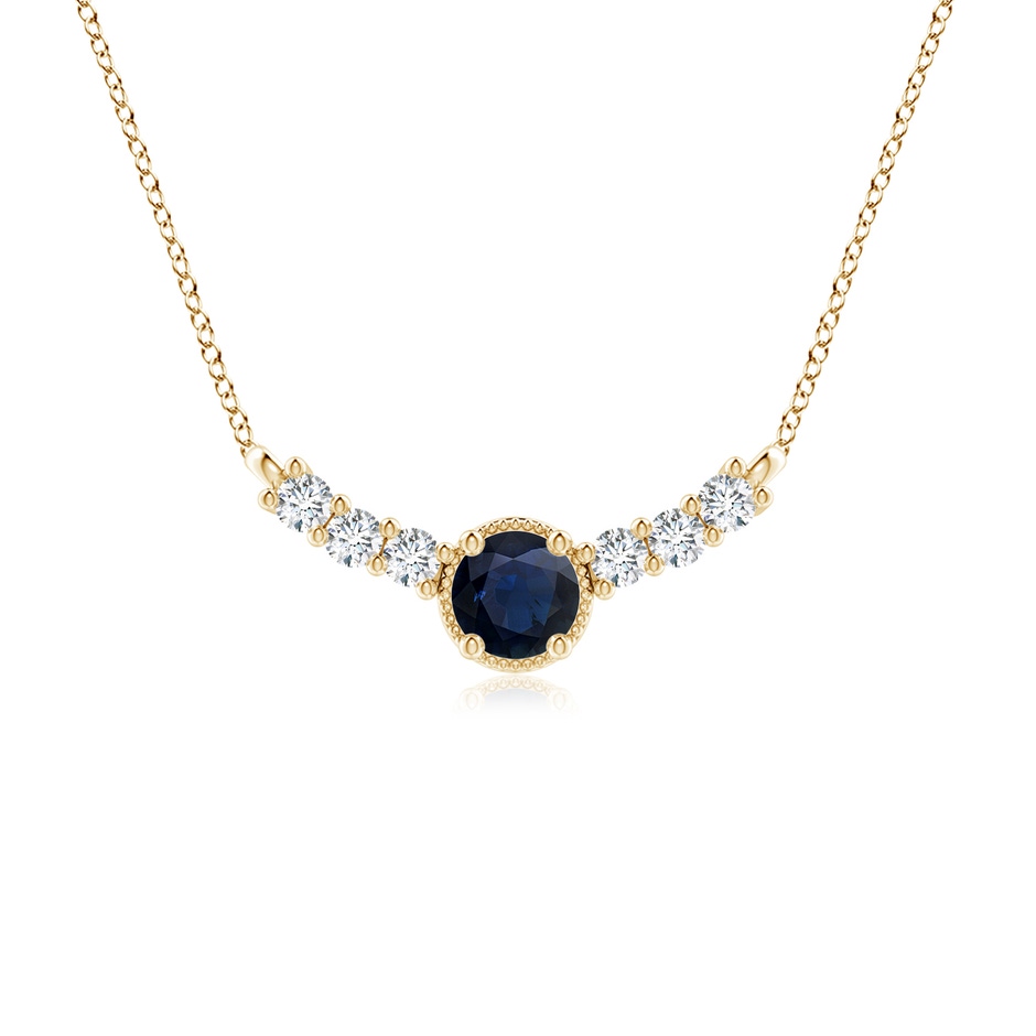 6mm A Vintage Inspired Sapphire and Diamond Curved Bar Pendant in Yellow Gold 