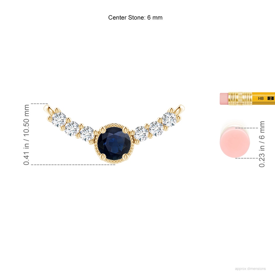 6mm A Vintage Inspired Sapphire and Diamond Curved Bar Pendant in Yellow Gold ruler