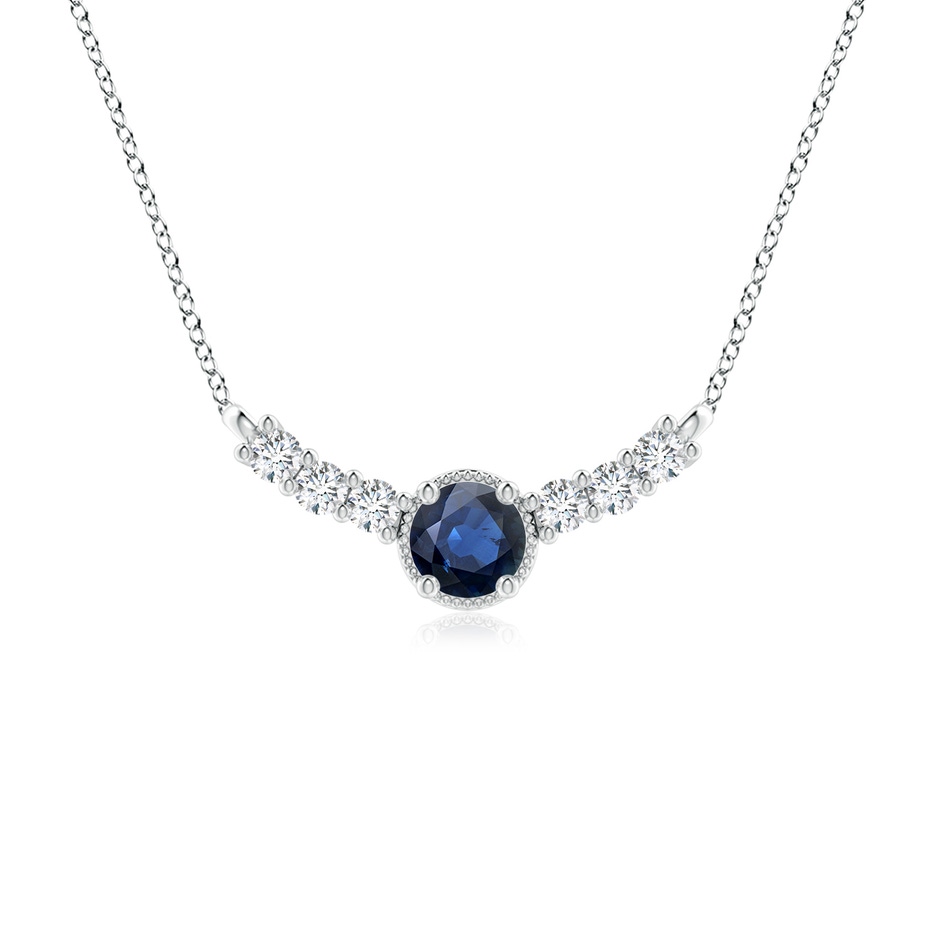 6mm AA Vintage Inspired Sapphire and Diamond Curved Bar Pendant in White Gold 