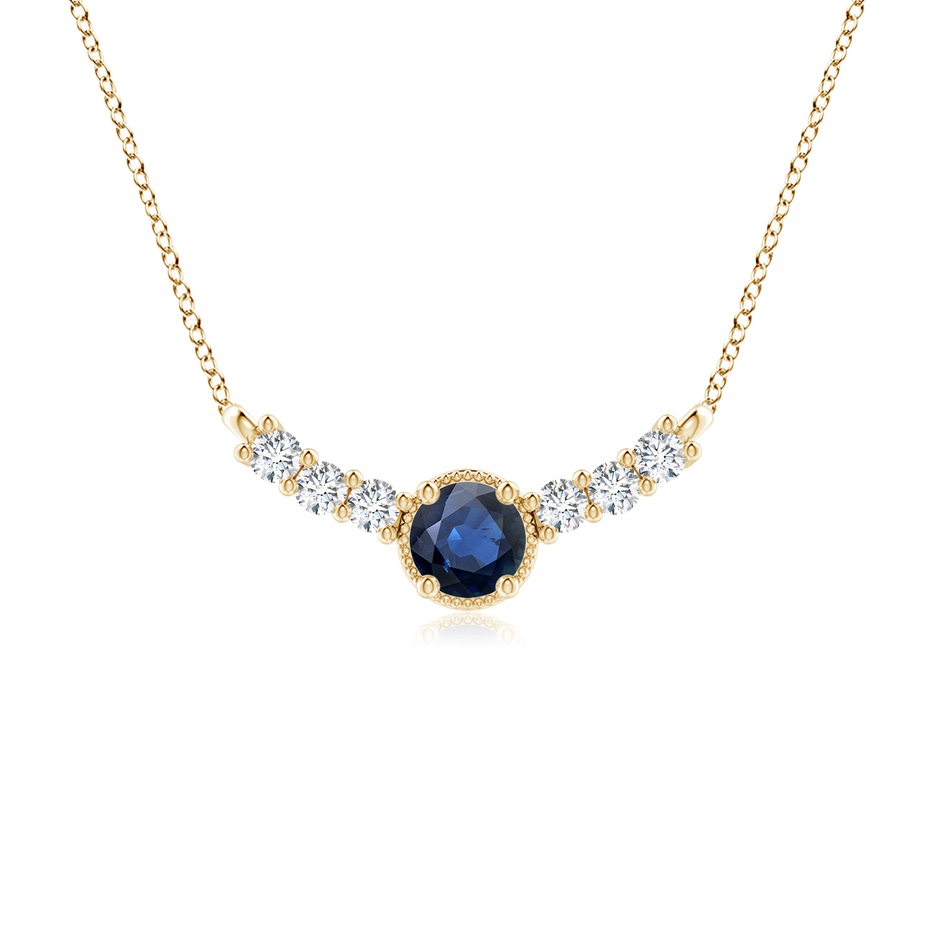6mm AA Vintage Inspired Sapphire and Diamond Curved Bar Pendant in Yellow Gold 