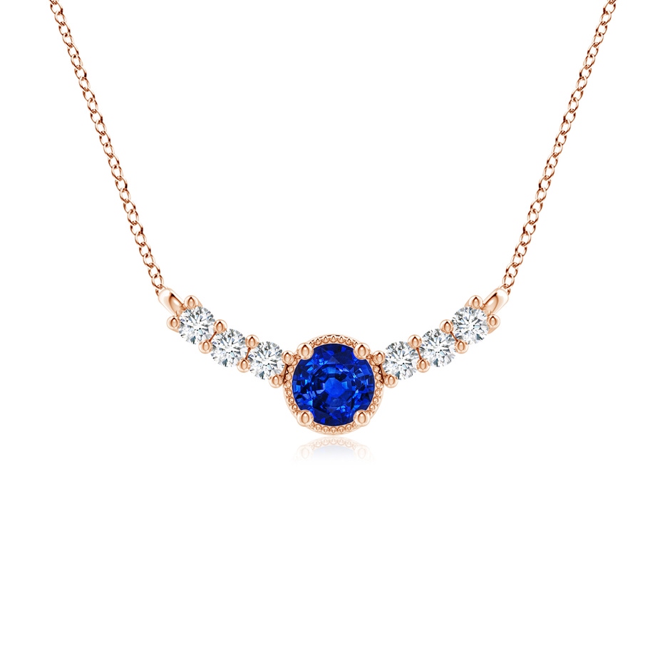 6mm Lab-Grown Vintage Inspired Sapphire and Diamond Curved Bar Pendant in Rose Gold 