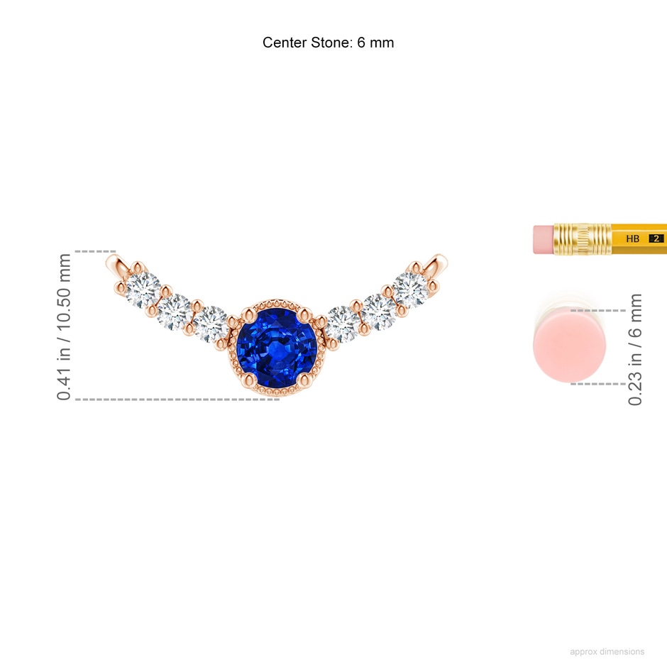6mm Lab-Grown Vintage Inspired Sapphire and Diamond Curved Bar Pendant in Rose Gold ruler