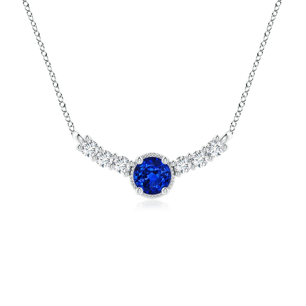 6mm Lab-Grown Vintage Inspired Sapphire and Diamond Curved Bar Pendant in White Gold