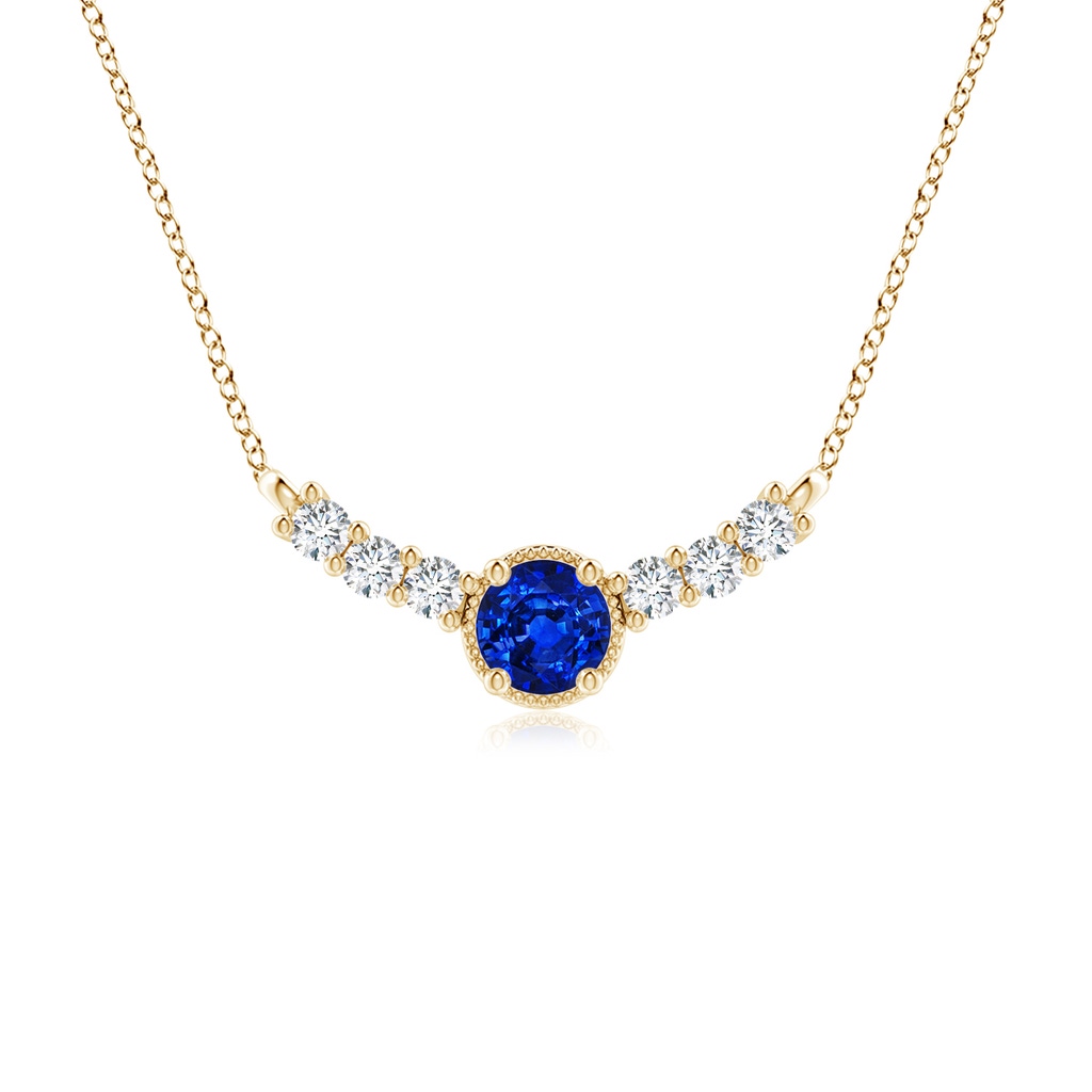 6mm Lab-Grown Vintage Inspired Sapphire and Diamond Curved Bar Pendant in Yellow Gold