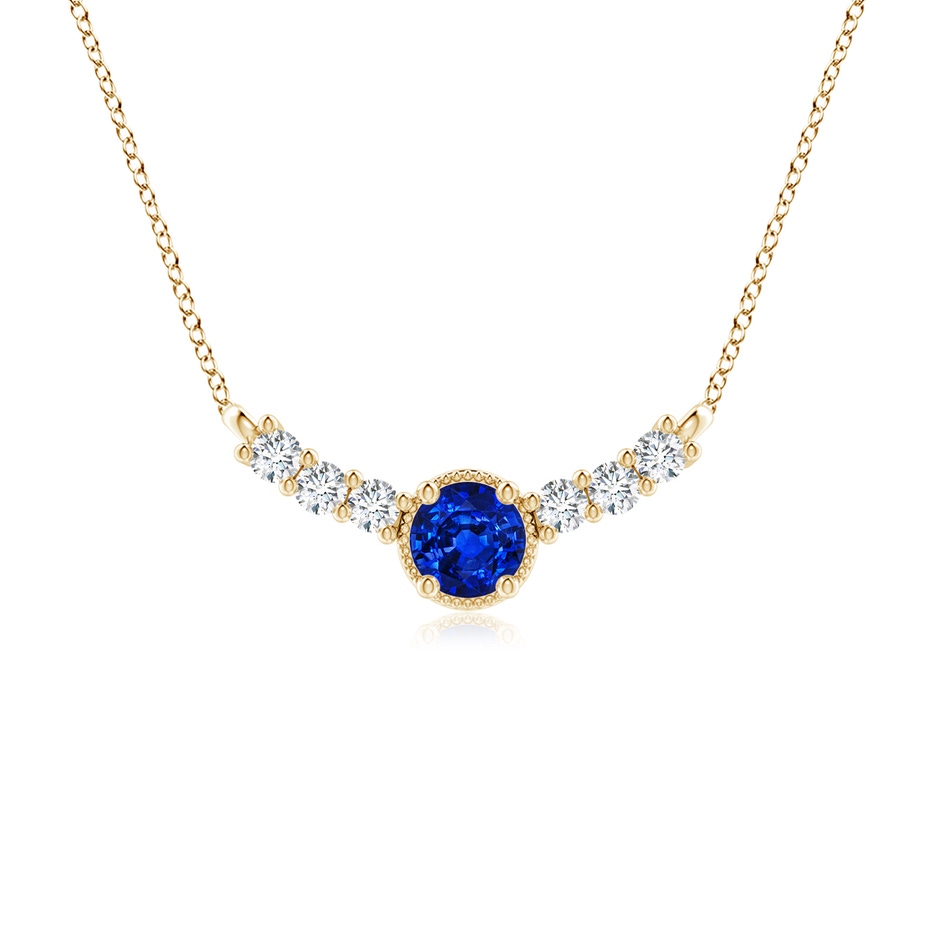 6mm Lab-Grown Vintage Inspired Sapphire and Diamond Curved Bar Pendant in Yellow Gold 