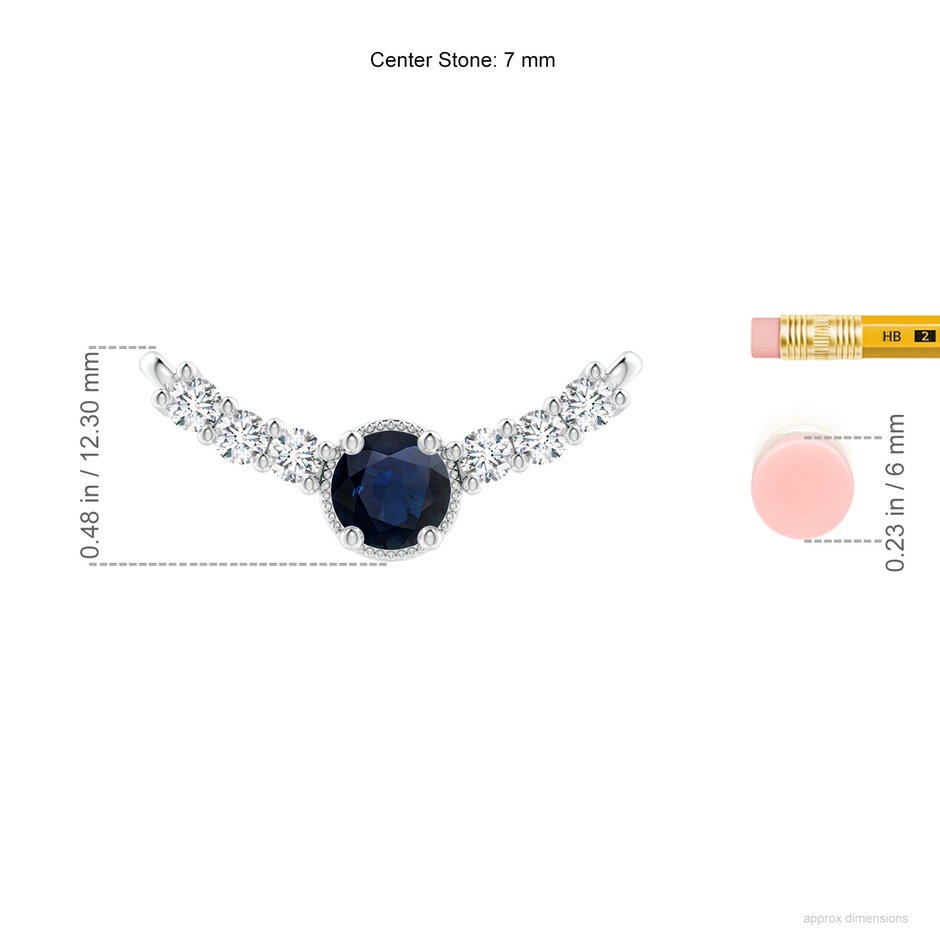 7mm A Vintage Inspired Sapphire and Diamond Curved Bar Pendant in White Gold ruler