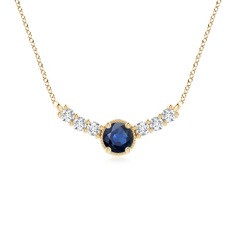 7mm AA Vintage Inspired Sapphire and Diamond Curved Bar Pendant in Yellow Gold 