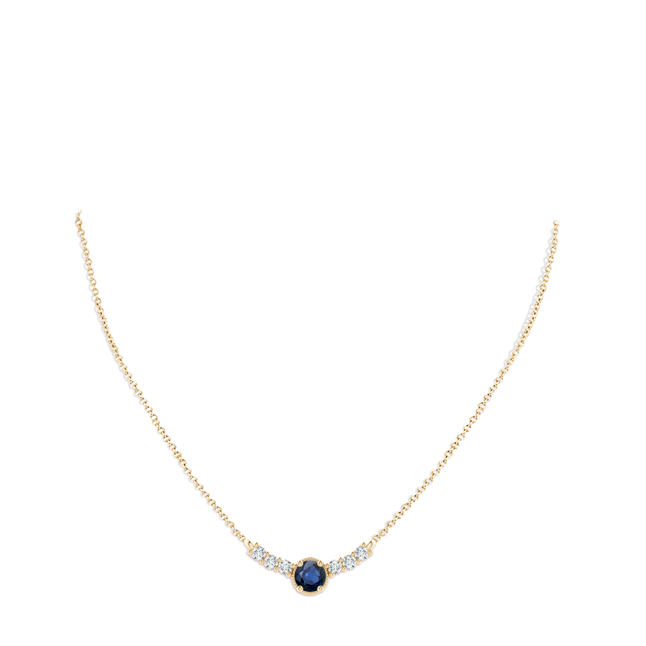 7mm AA Vintage Inspired Sapphire and Diamond Curved Bar Pendant in Yellow Gold pen