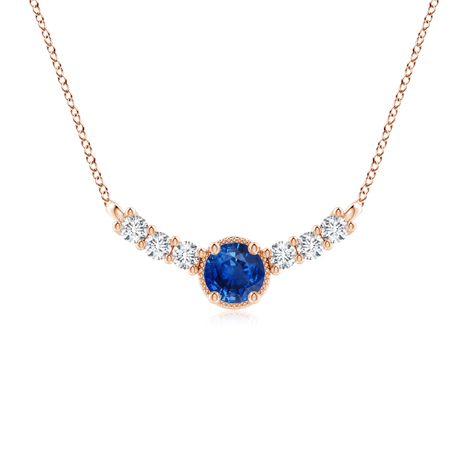 7mm AAA Vintage Inspired Sapphire and Diamond Curved Bar Pendant in Rose Gold 