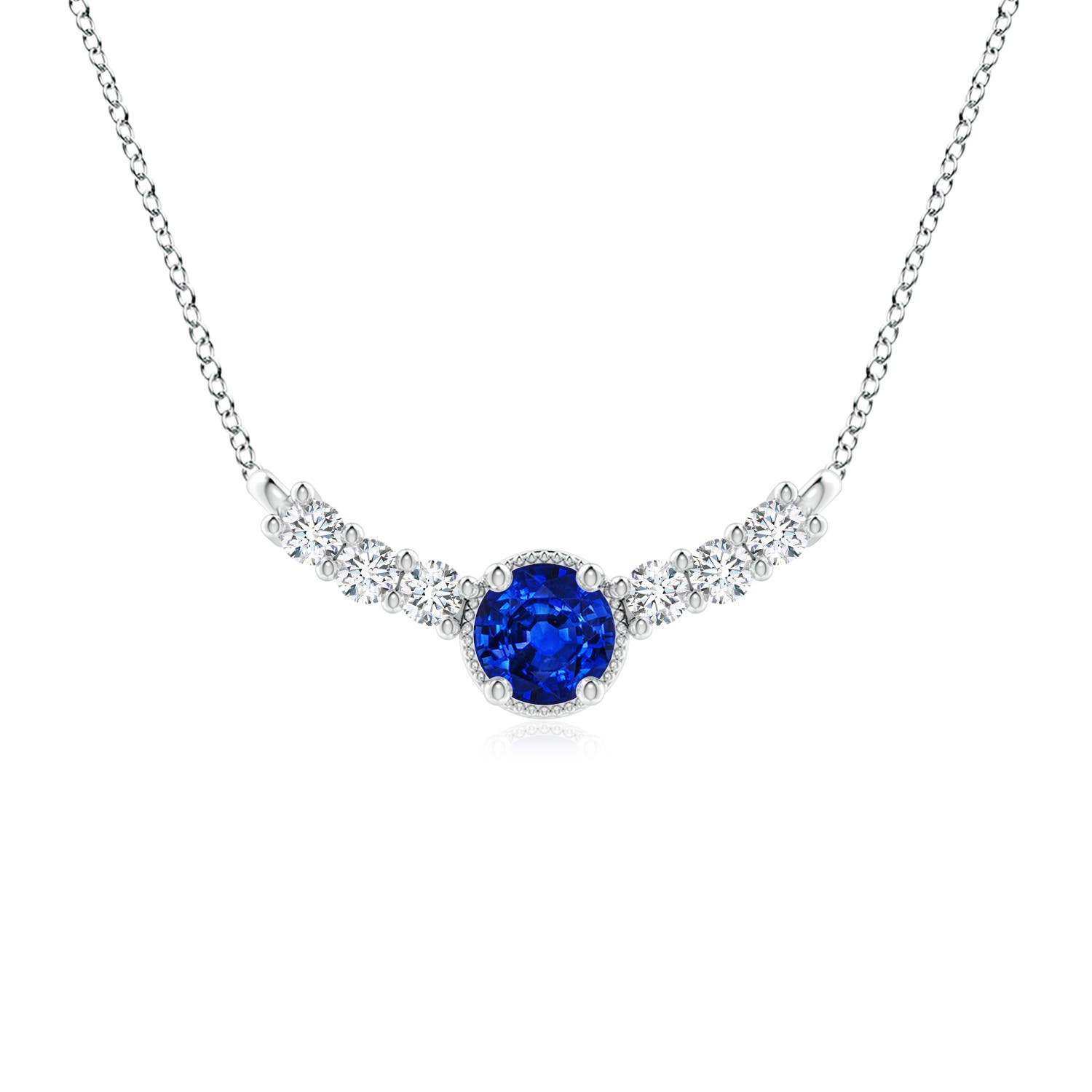 7mm AAAA Vintage Inspired Sapphire and Diamond Curved Bar Pendant in P950 Platinum