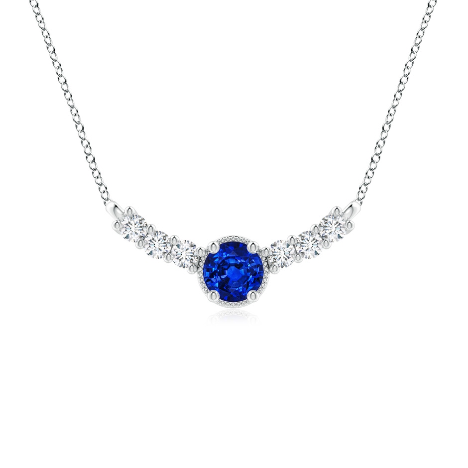7mm Lab-Grown Vintage Inspired Sapphire and Diamond Curved Bar Pendant in S999 Silver 