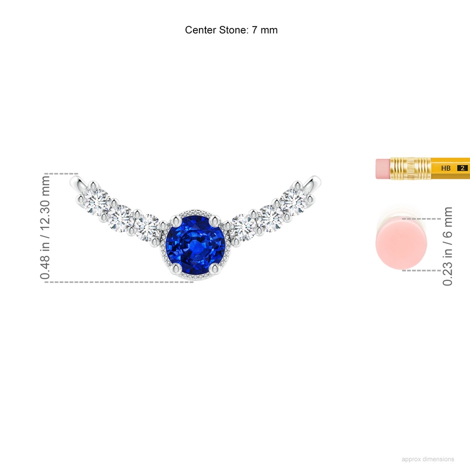 7mm Lab-Grown Vintage Inspired Sapphire and Diamond Curved Bar Pendant in S999 Silver ruler